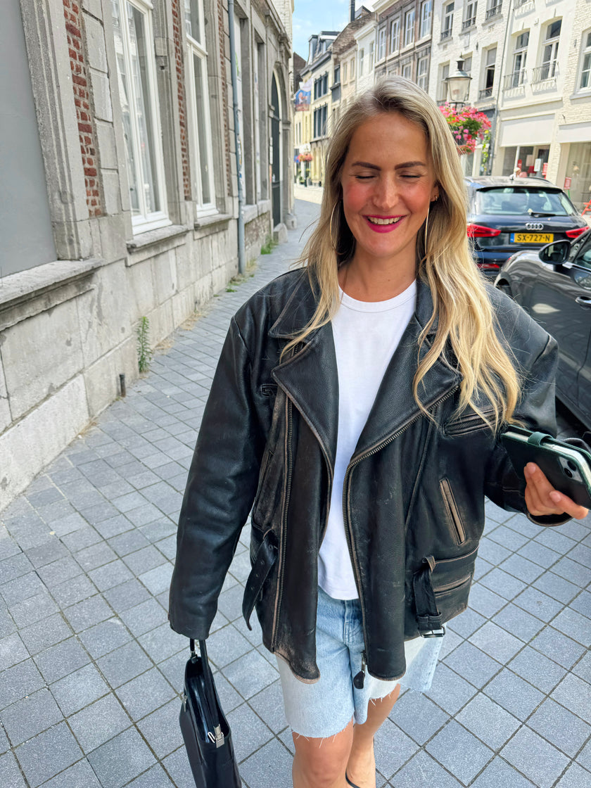 Oversized Leather Biker Jacket