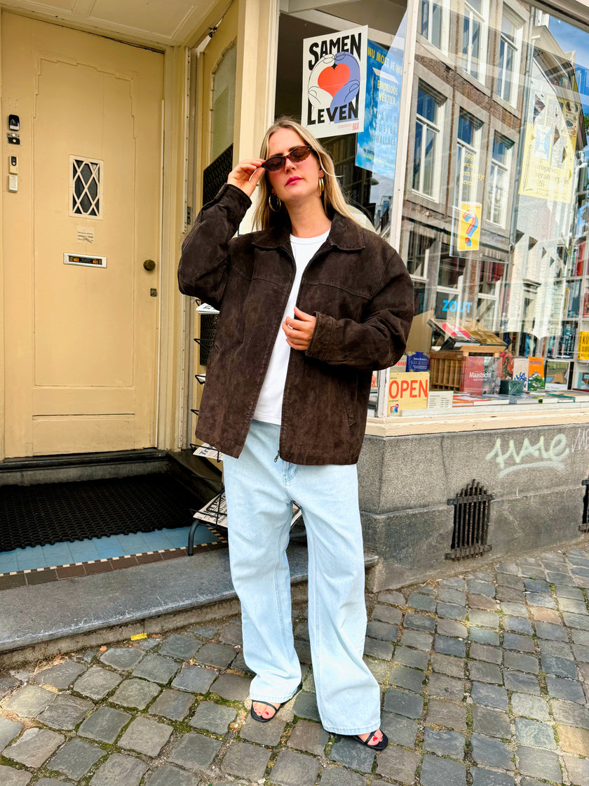 Oversized Dark Brown Suede “Dad” Jacket