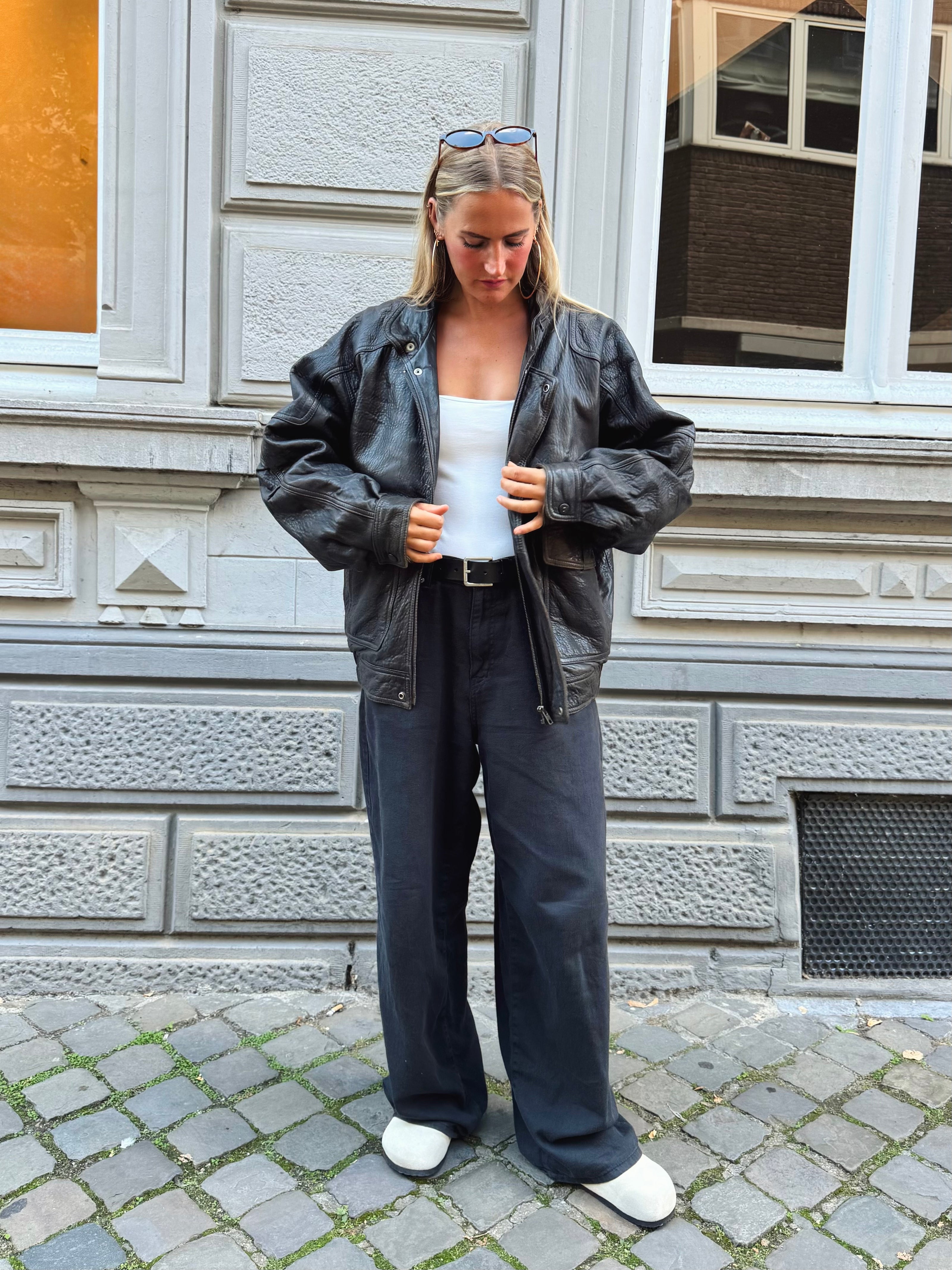 Dark Brown Leather Bomber Jacket