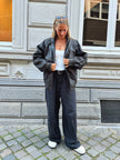 Dark Brown Leather Bomber Jacket
