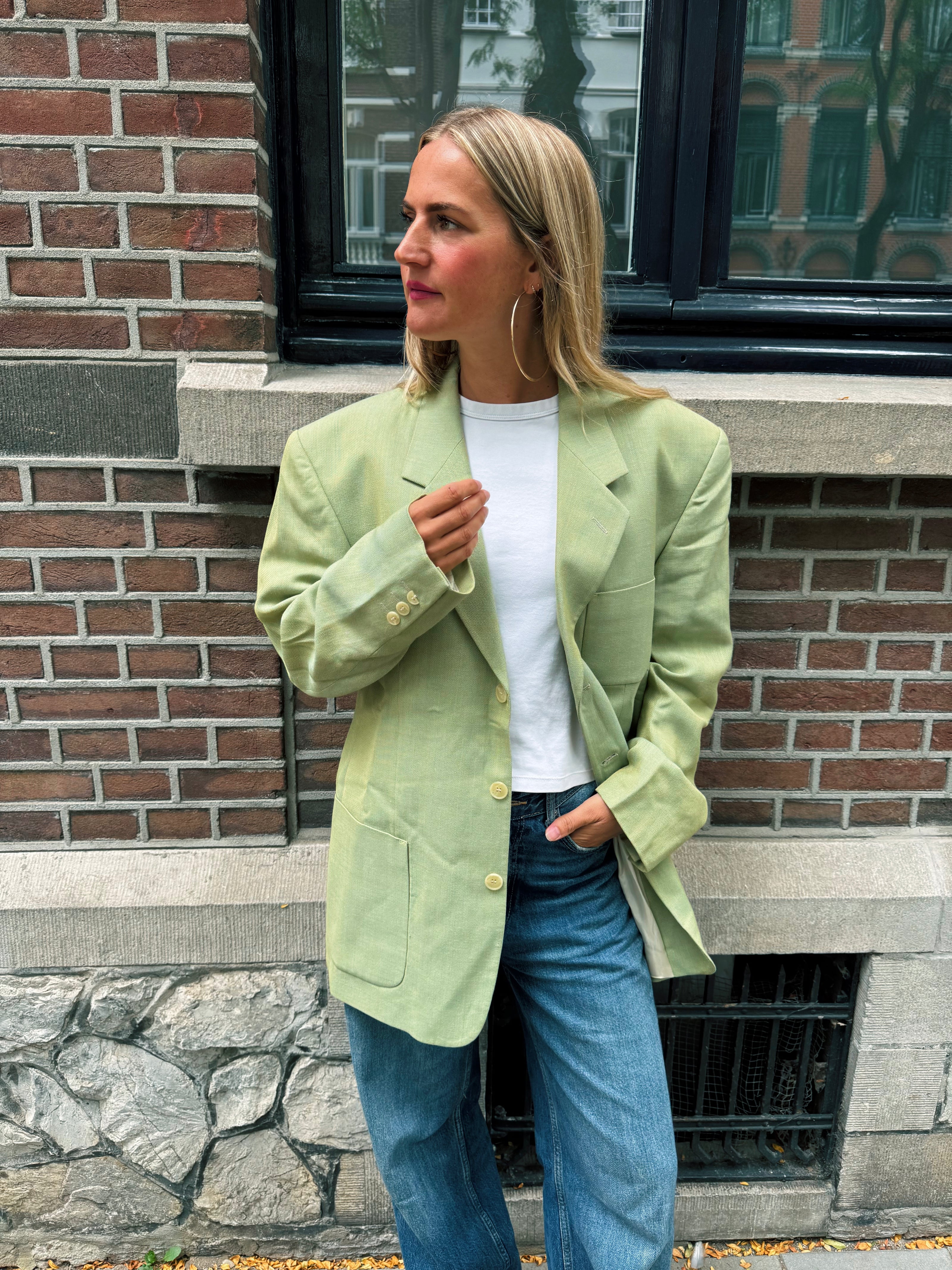 Green/Khaki blended Oversized Vintage Blazer
