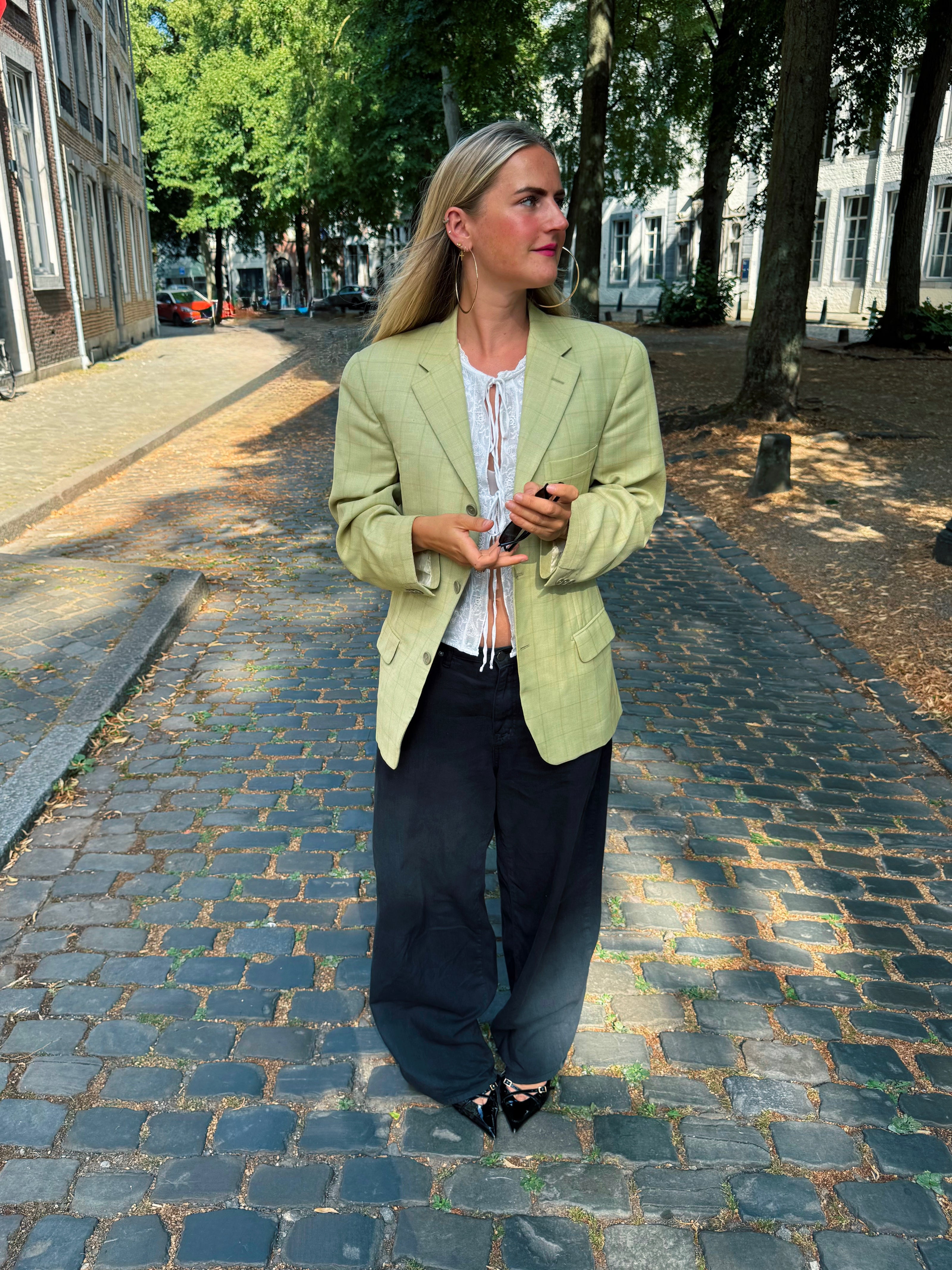 Beige / Mint Green blended Vintage Blazer