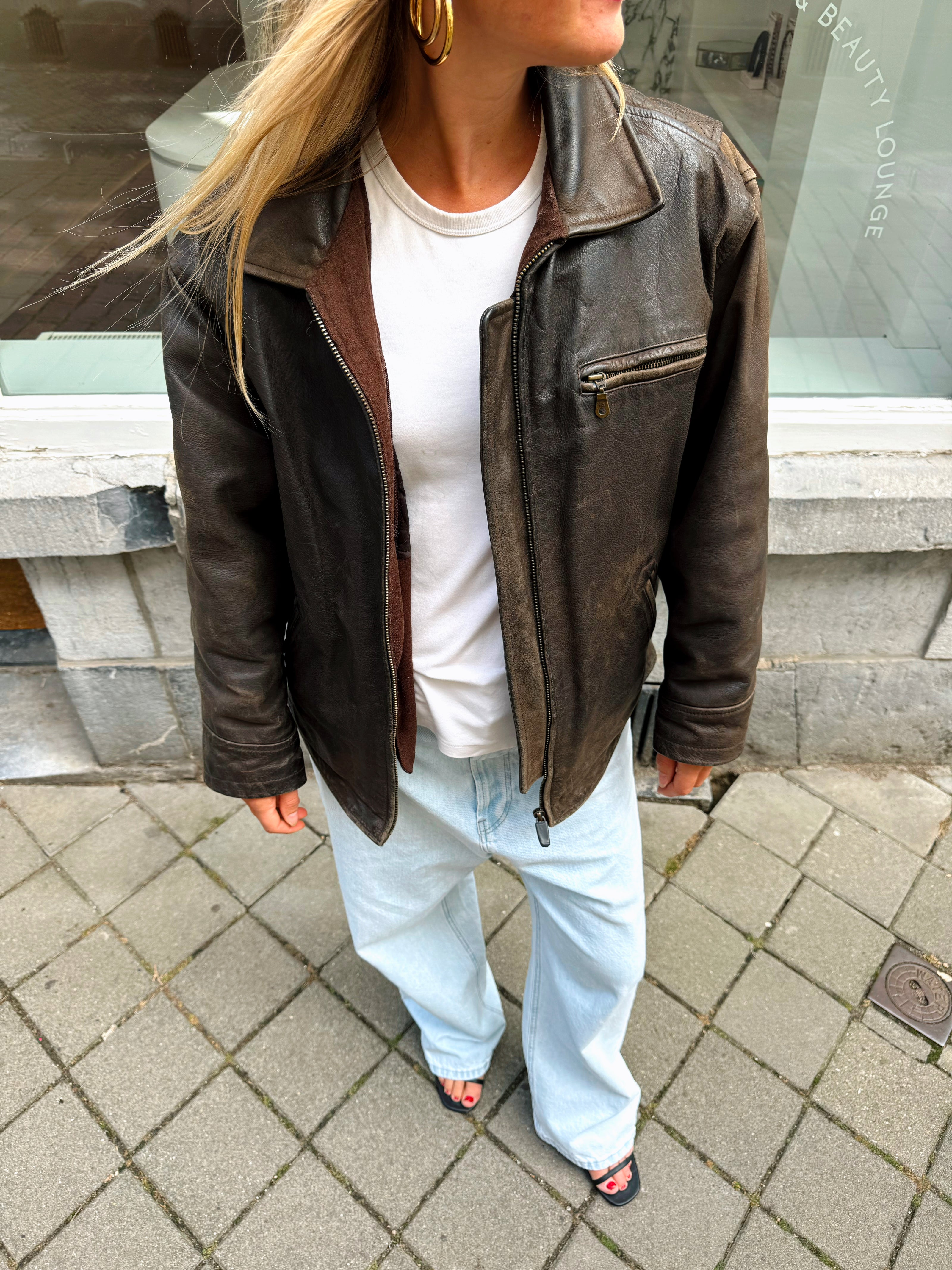 Vintage Brown Oversized Leather Jacket