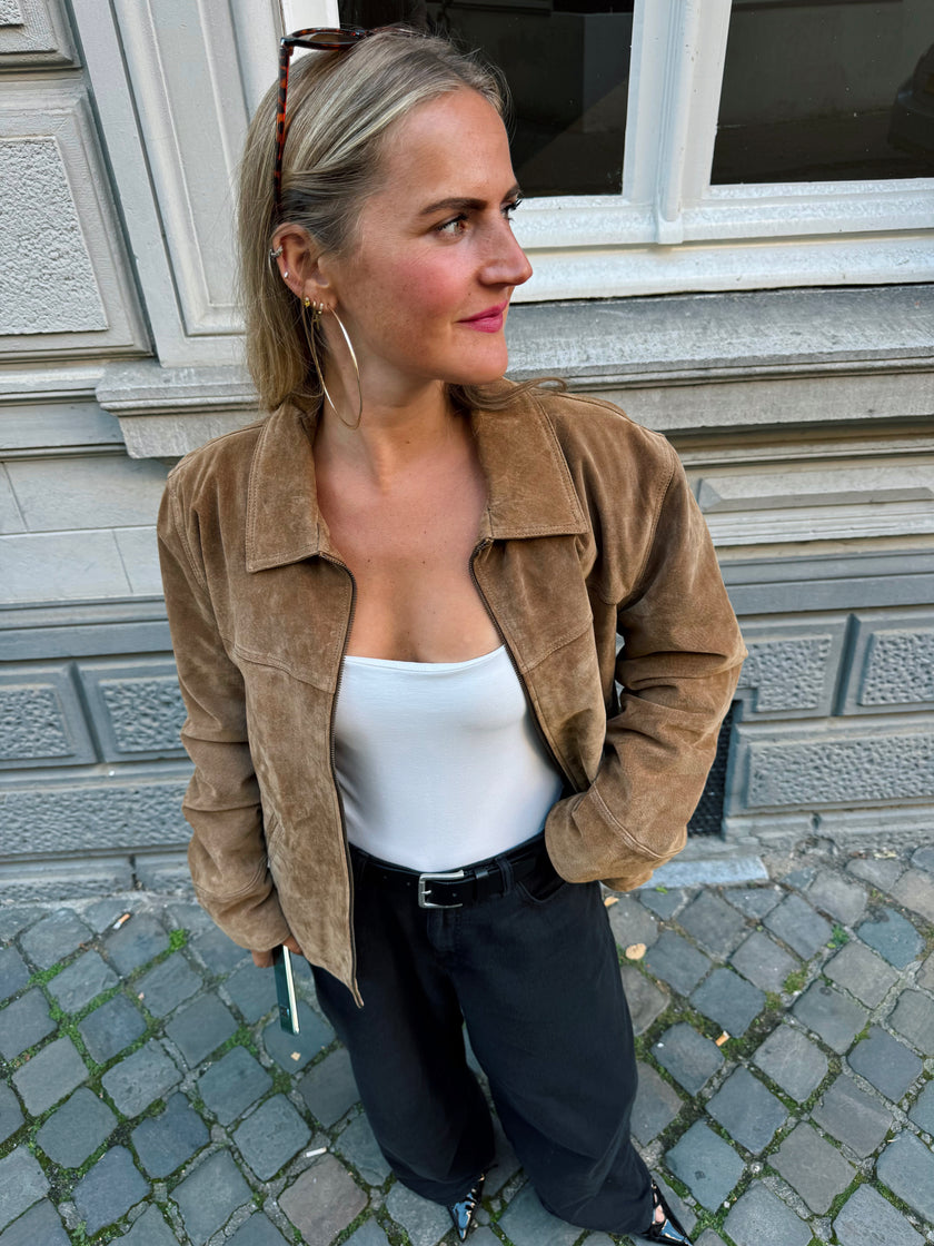 Light Brown Suede Vintage Bomber Jacket
