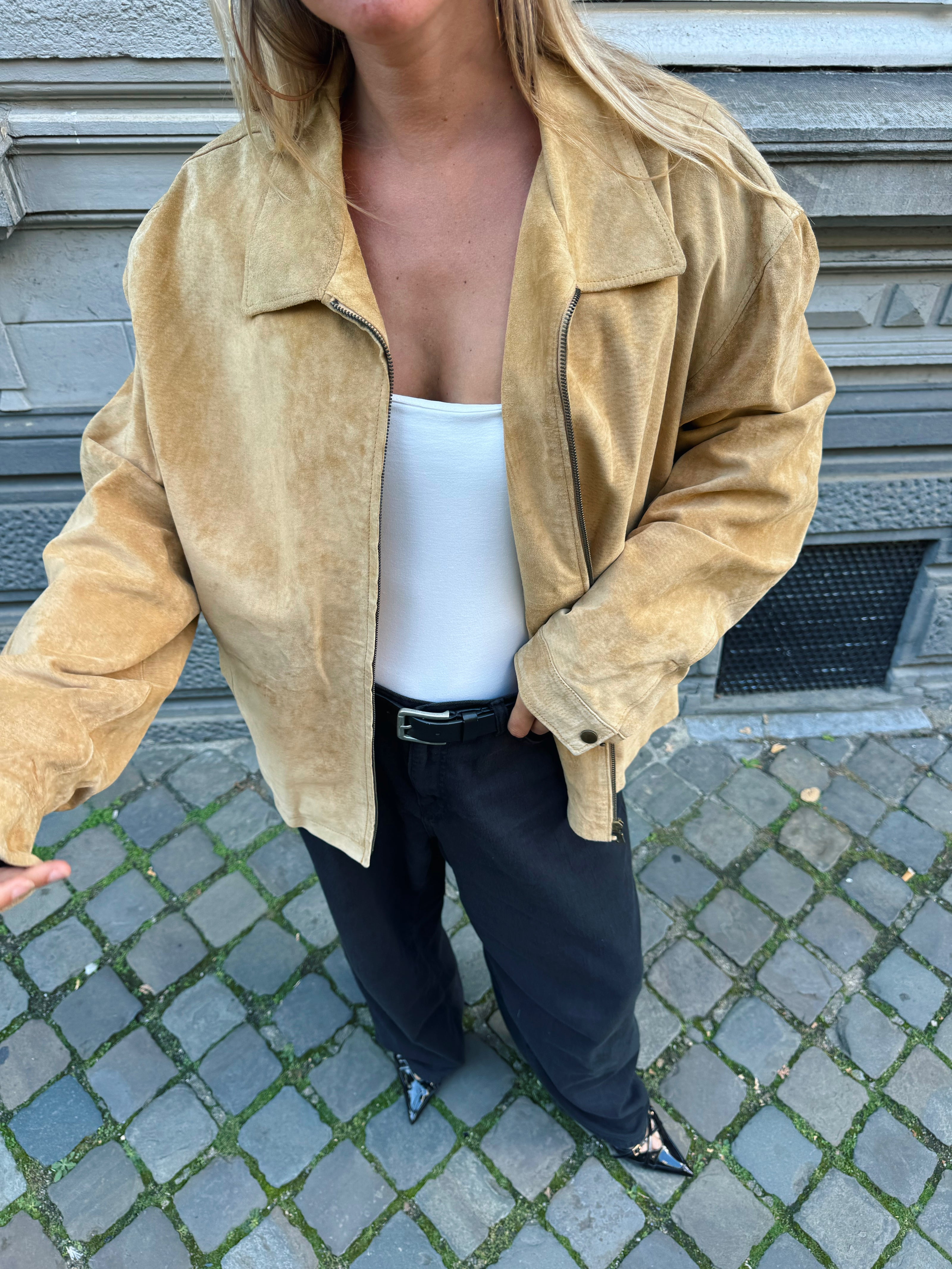 Light Beige Oversized Suede Jacket