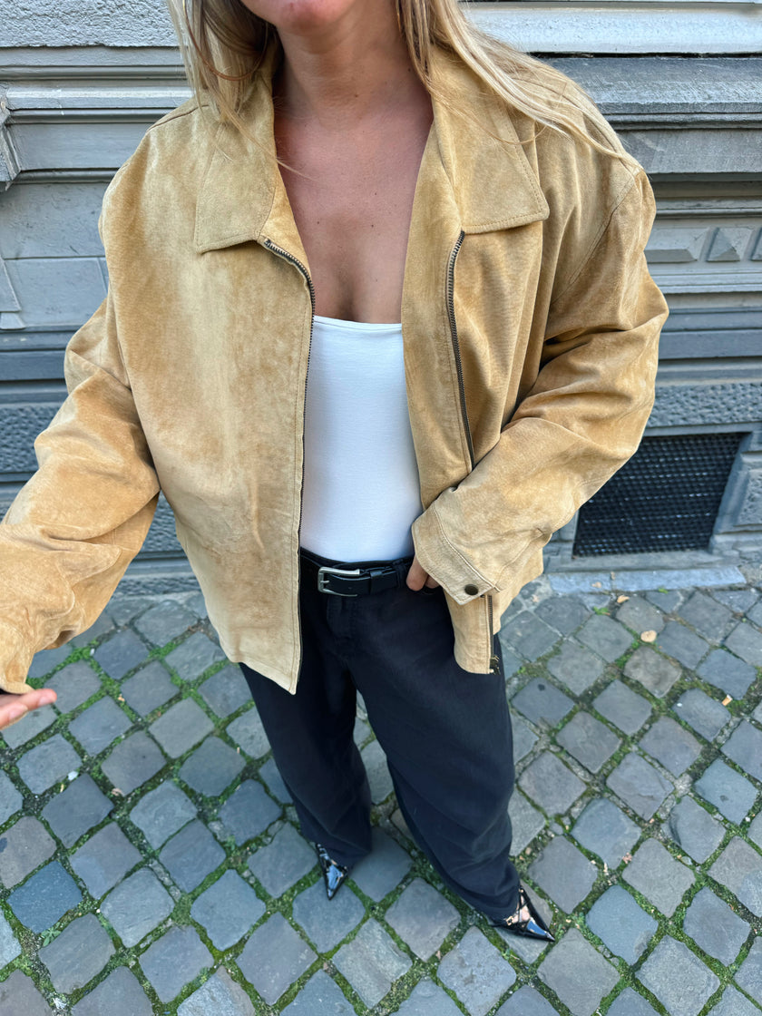Light Beige Oversized Suede Jacket