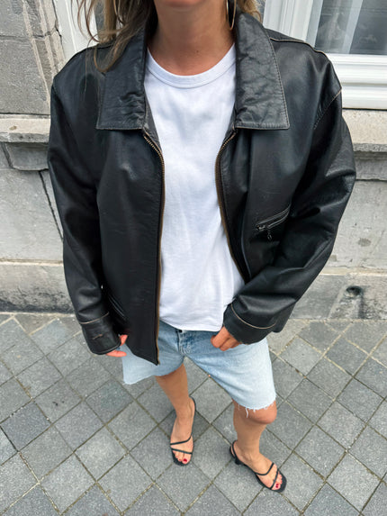 Oversized Dark Brown Leather Vintage Jacket