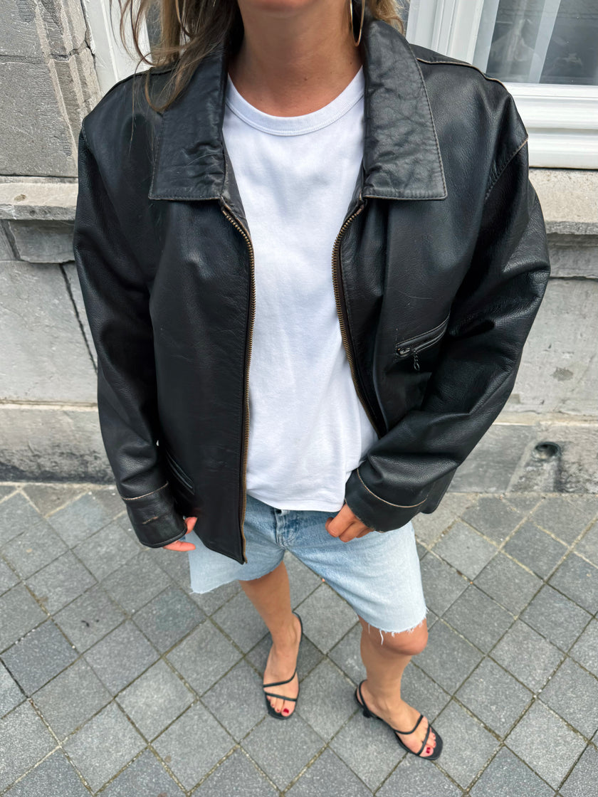 Oversized Dark Brown Leather Vintage Jacket
