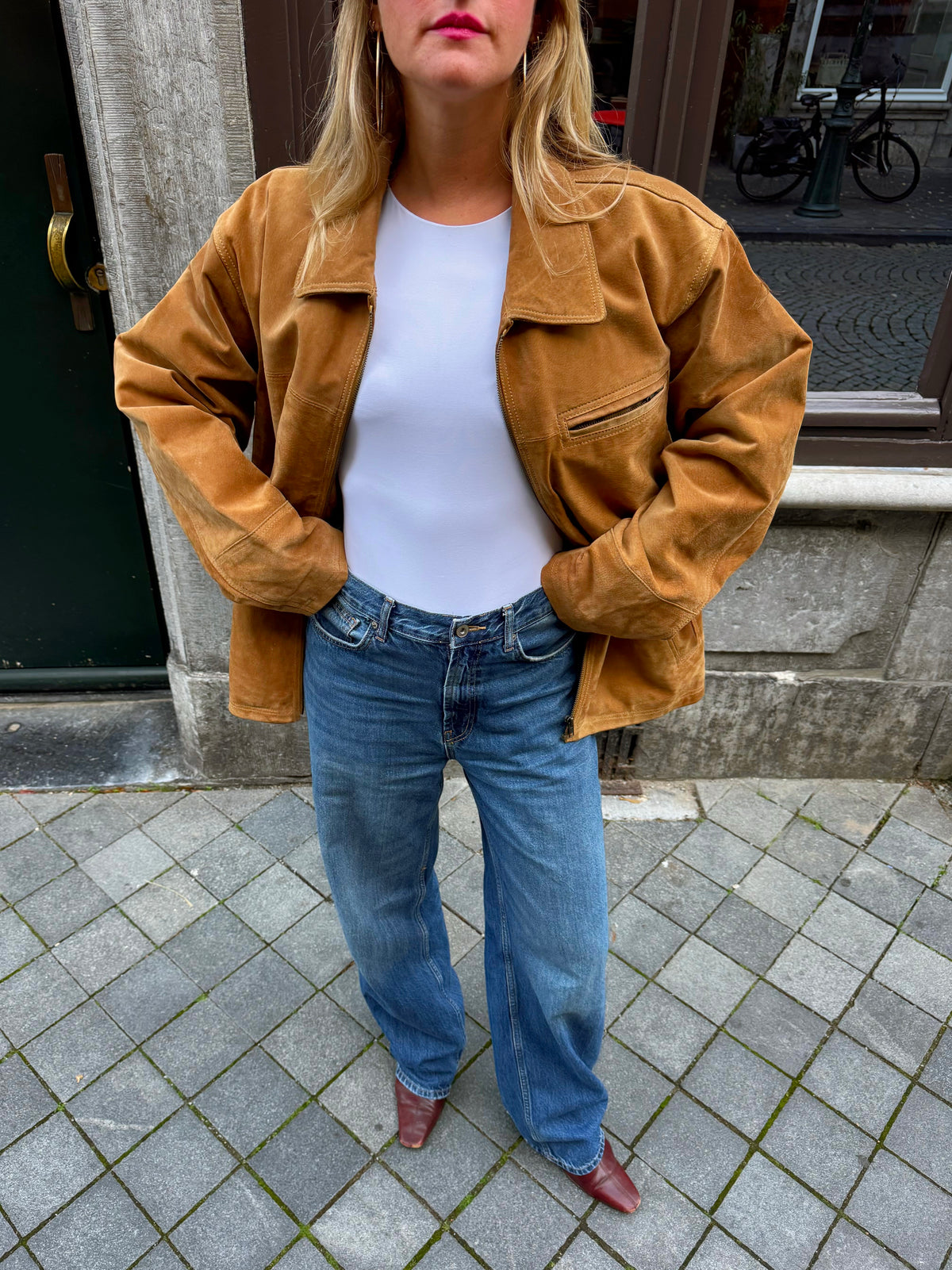 Beige Suede Oversized Jacket