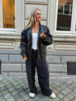 Dark Brown Leather Bomber Jacket