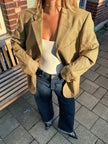 Oversized Light Beige Checked Vintage Blazer