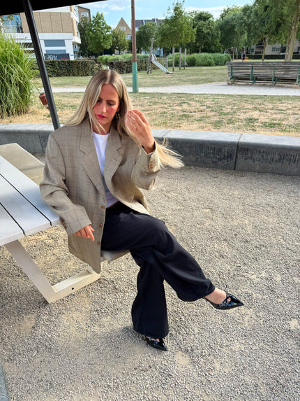 Grey Beige Checked Blazer