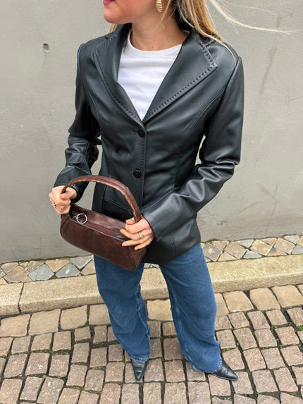 Fitted Black Leather Vintage Jacket