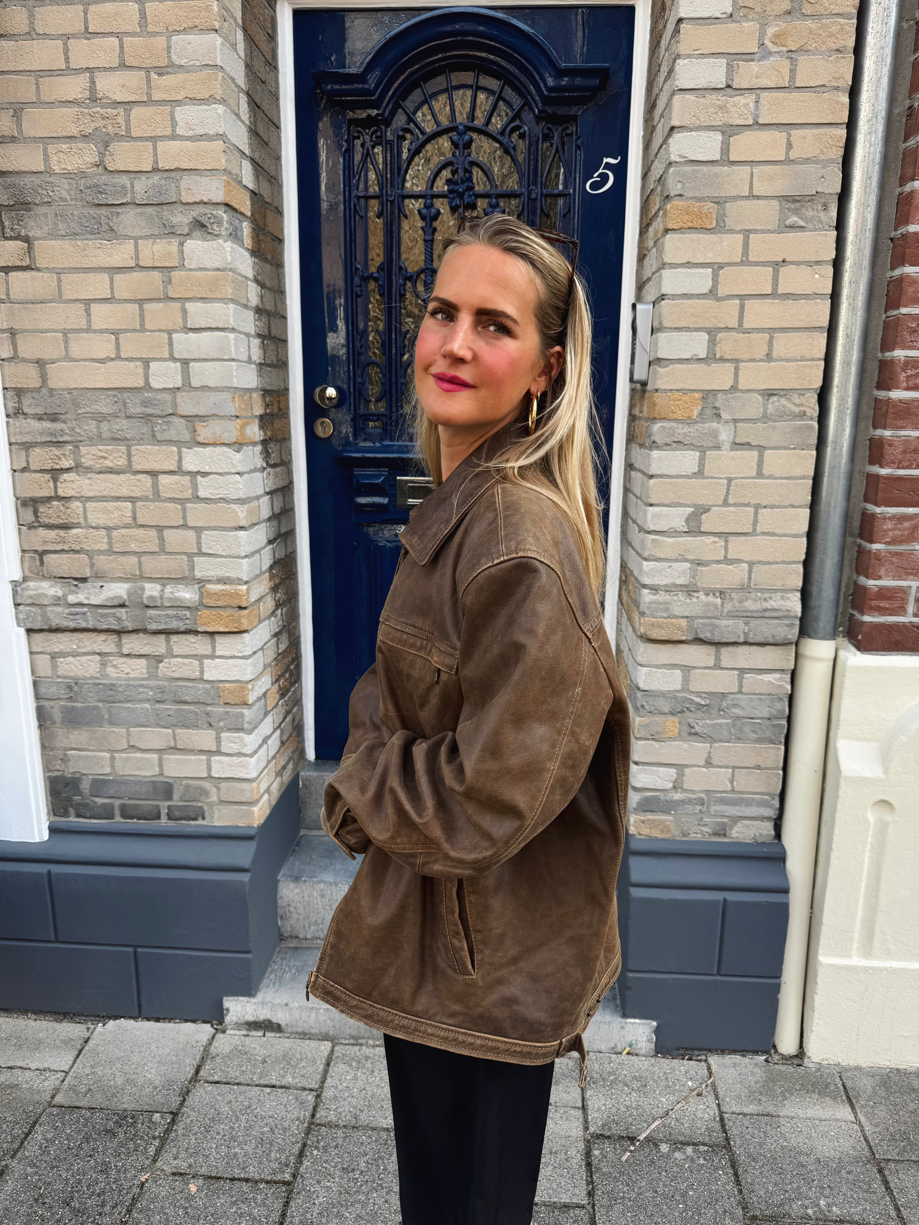 Light Brown Oversized Leather Jacket