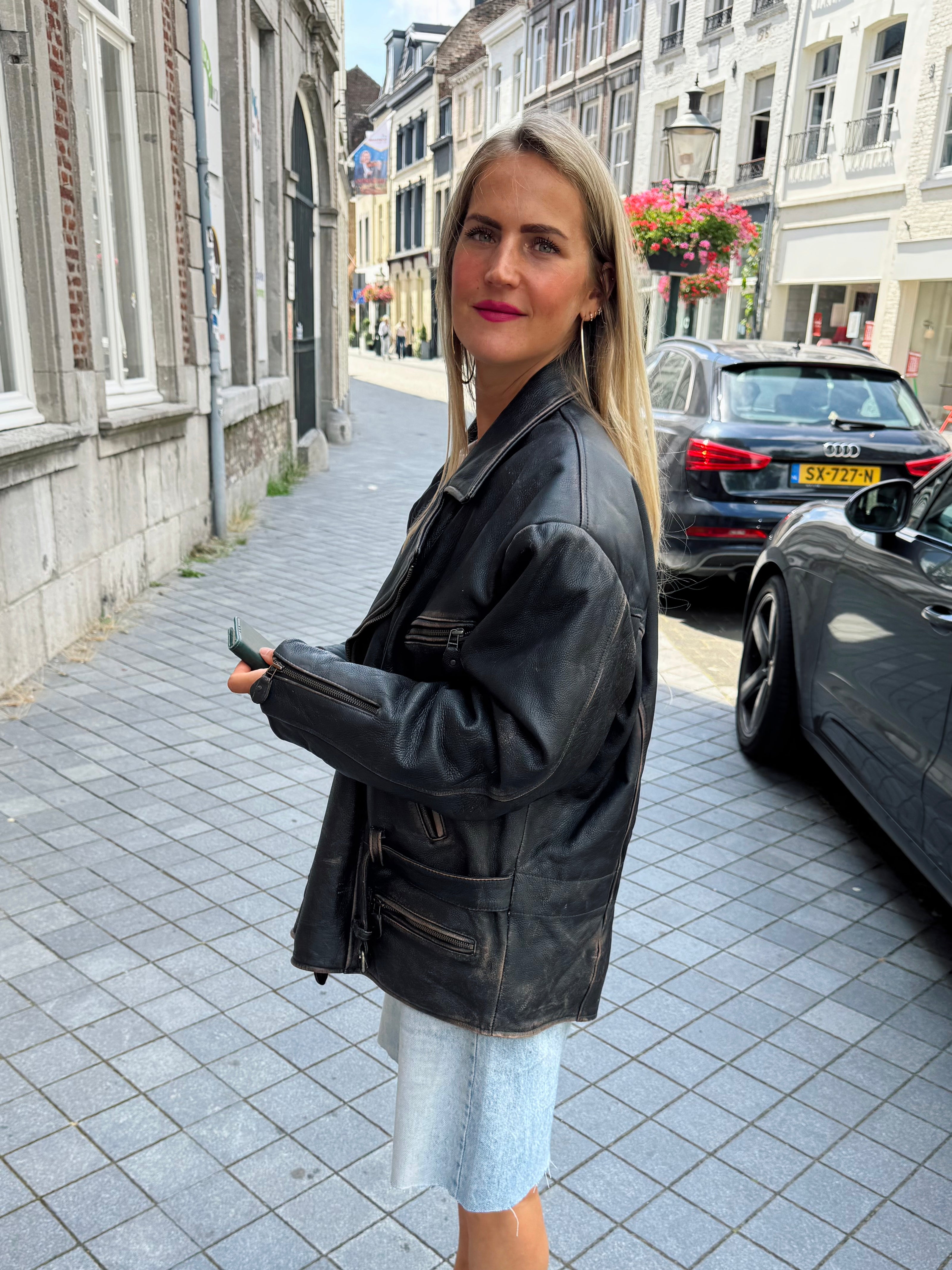 Oversized Leather Biker Jacket
