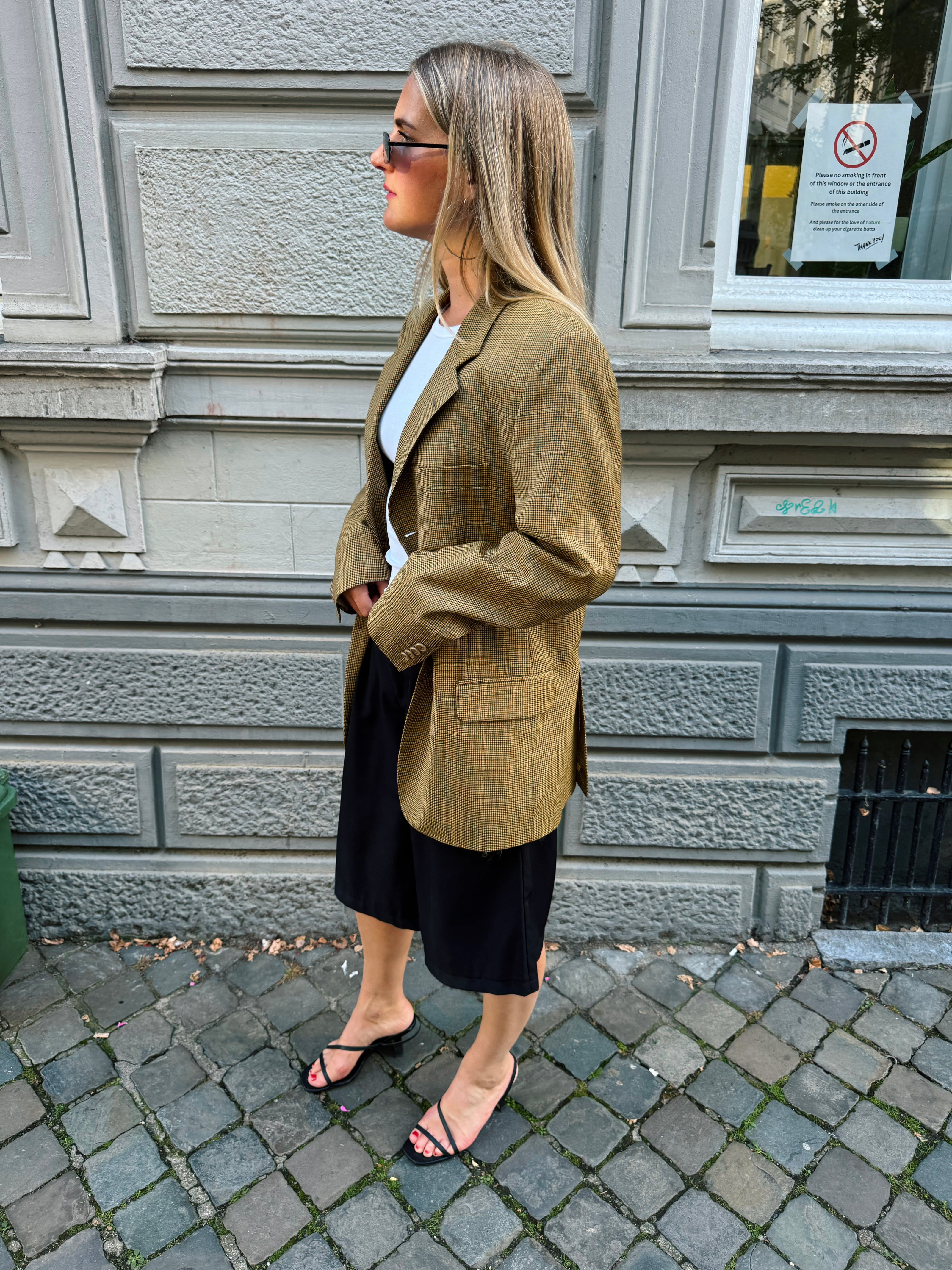Khaki Beige Checked Vintage Blazer
