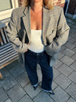 Grey Brown Oversized Checked Blazer
