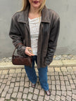 Oversized Brown Distressed Leather Jacket