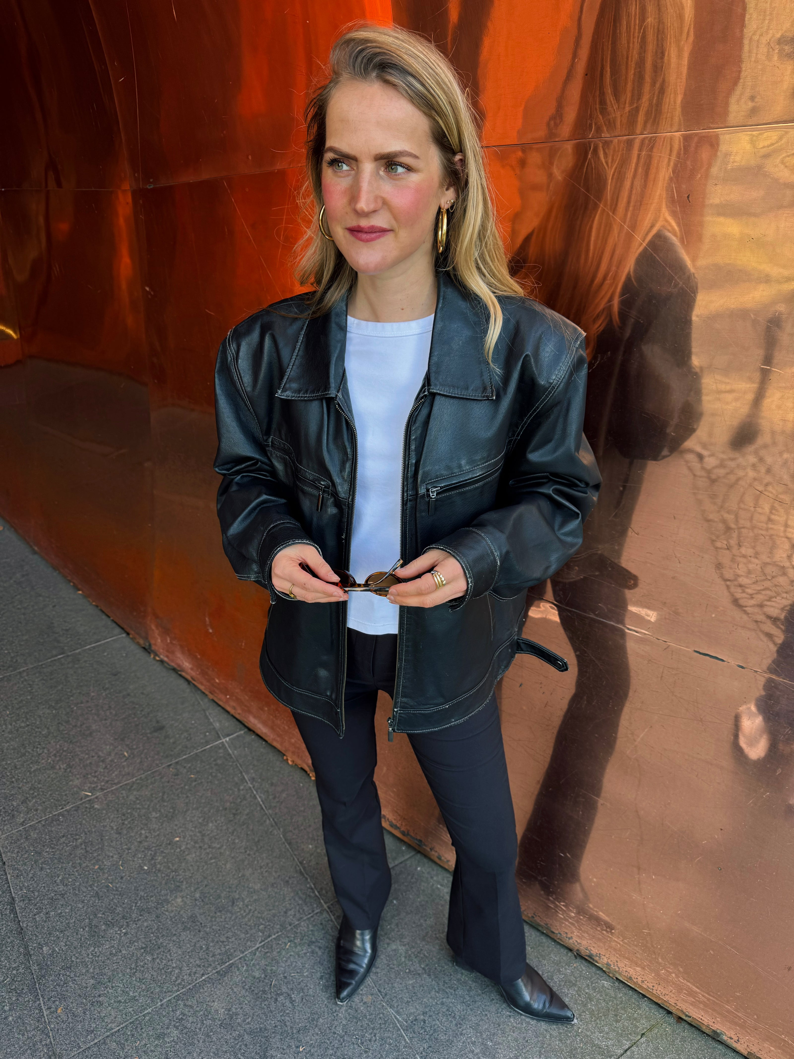 Oversized Leather Bomber Jacket