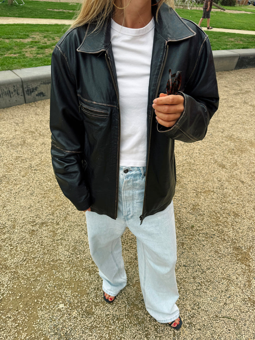 Oversized Distressed Leather Jacket