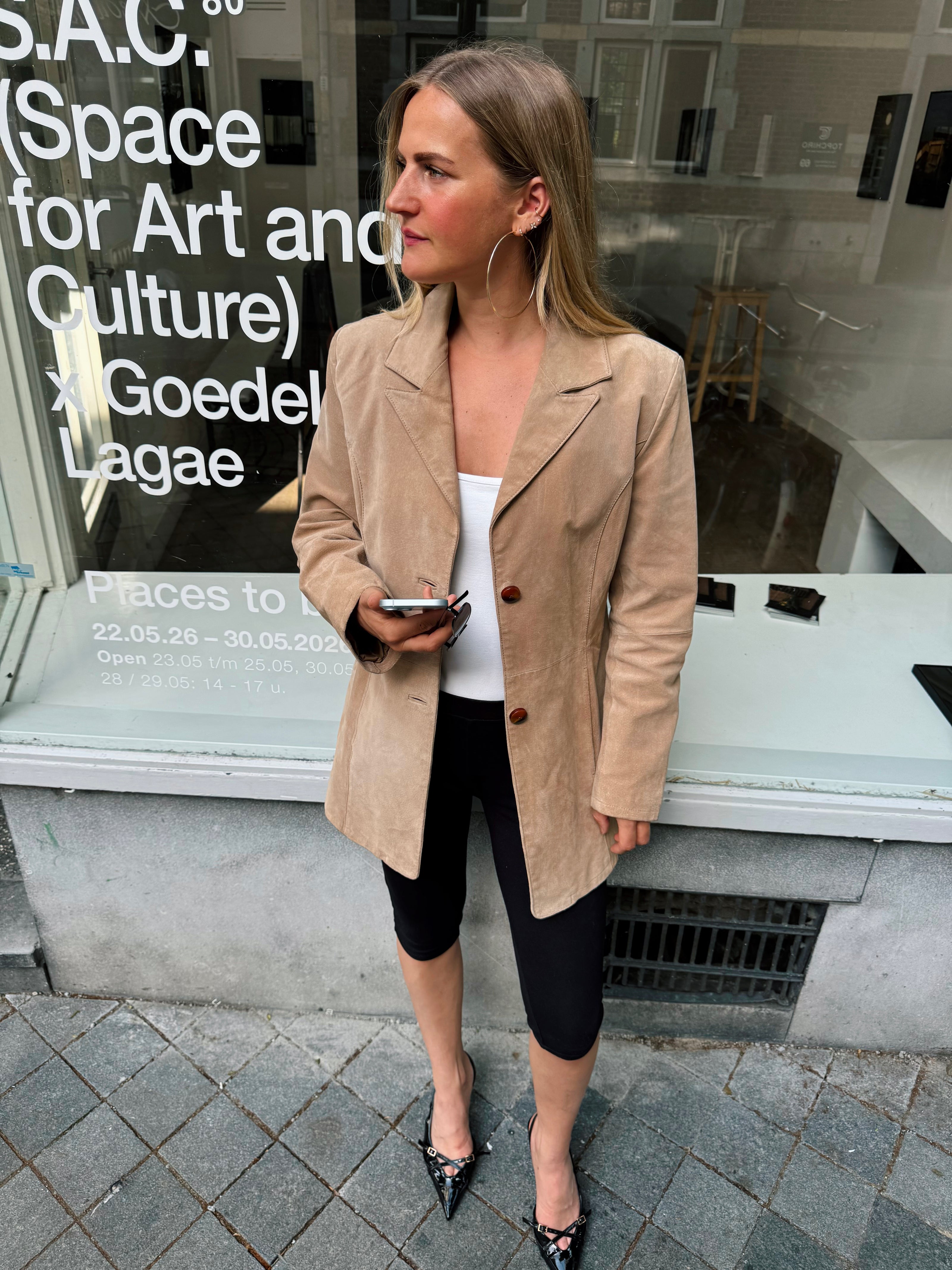 Oversized Light Beige Suede Vintage Blazer