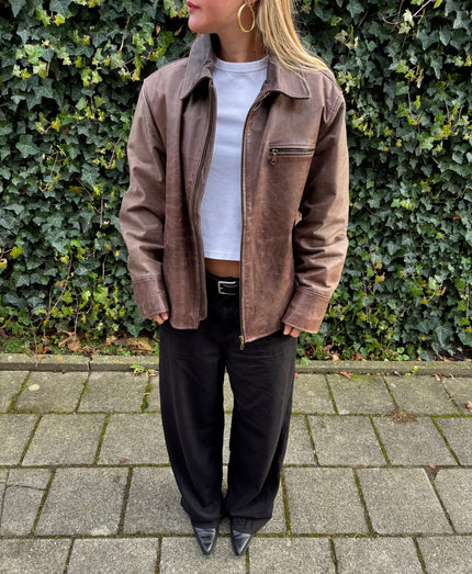 Super Oversized Vintage Brown Leather Jacket