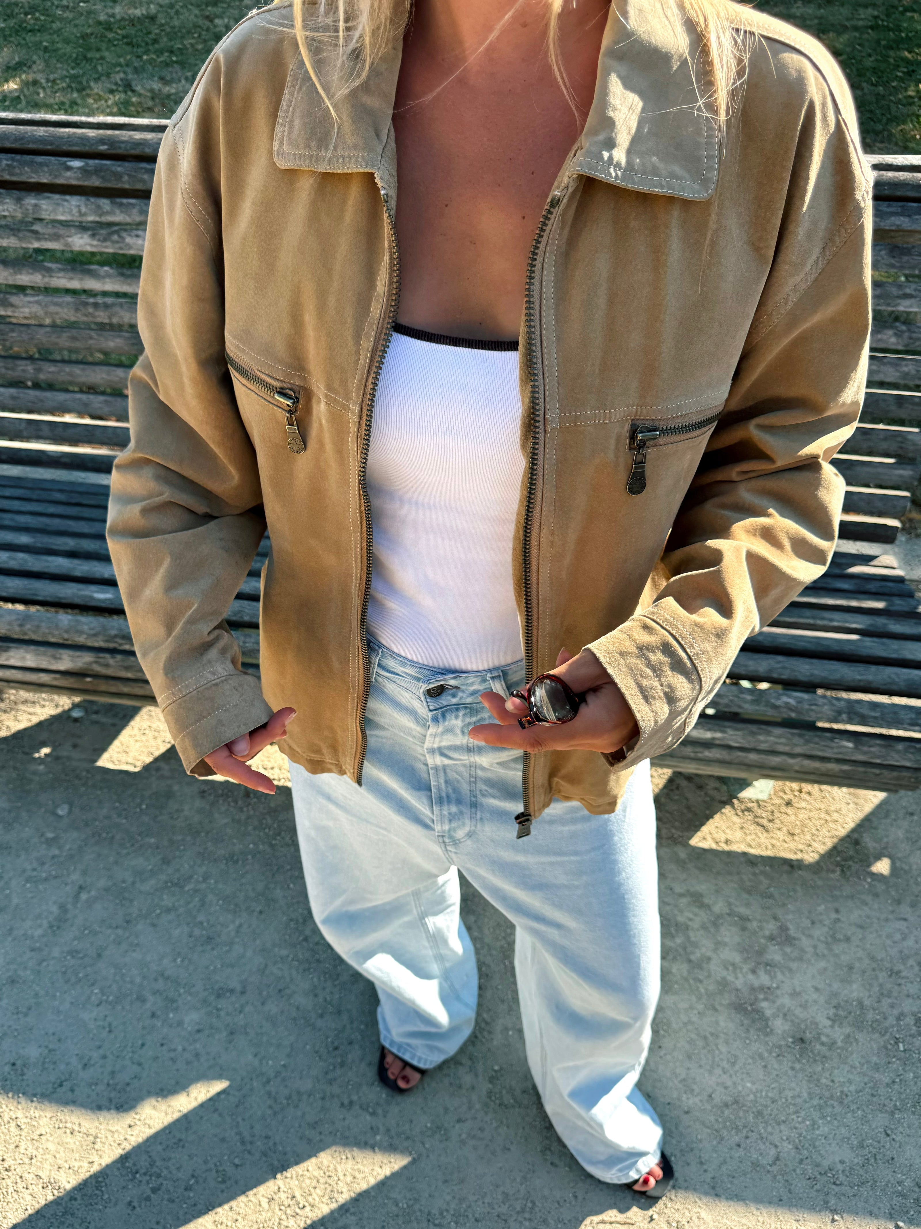 Oversized Beige Suede Jacket