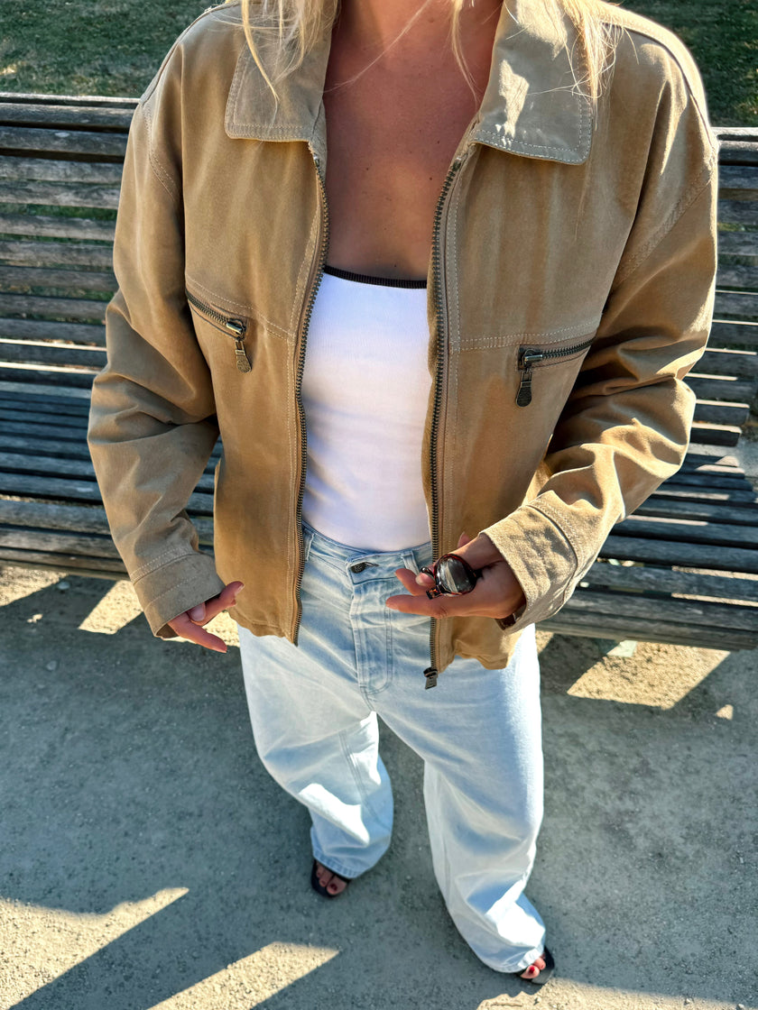 Oversized Beige Suede Jacket