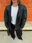 Rustic Black Leather Bomber Jacket