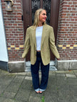 Yellow Beige Checked Oversized Blazer