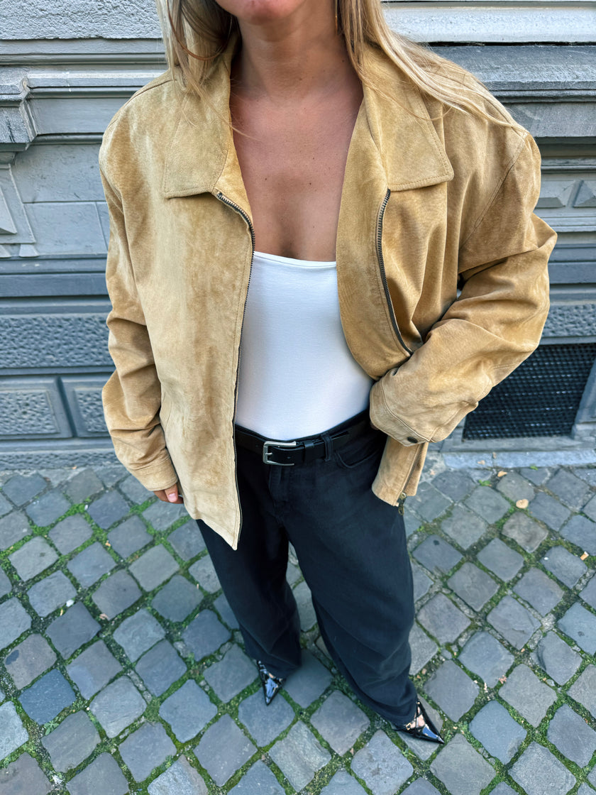 Light Beige Oversized Suede Jacket
