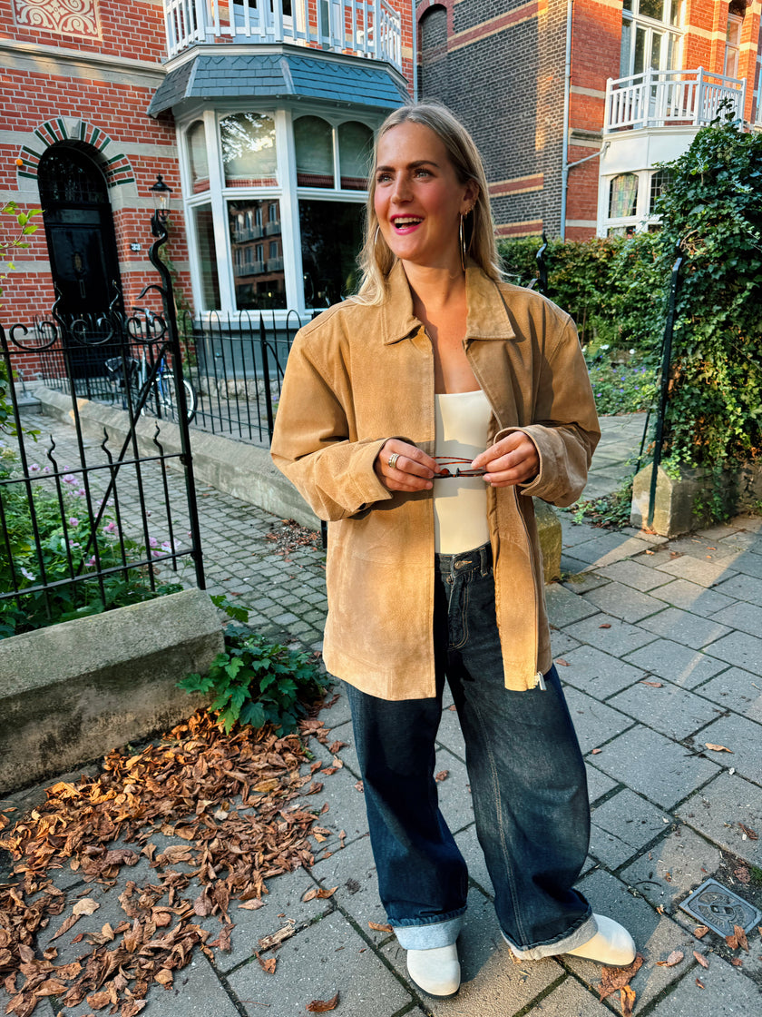 Oversized Beige Suede Vintage Jacket