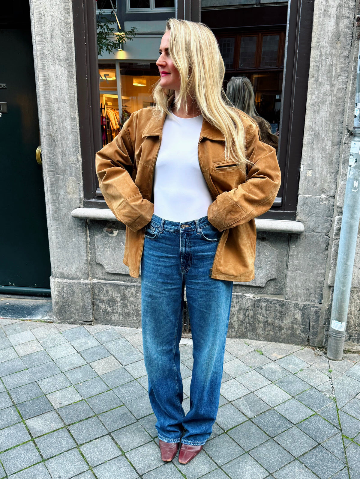 Beige Suede Oversized Jacket