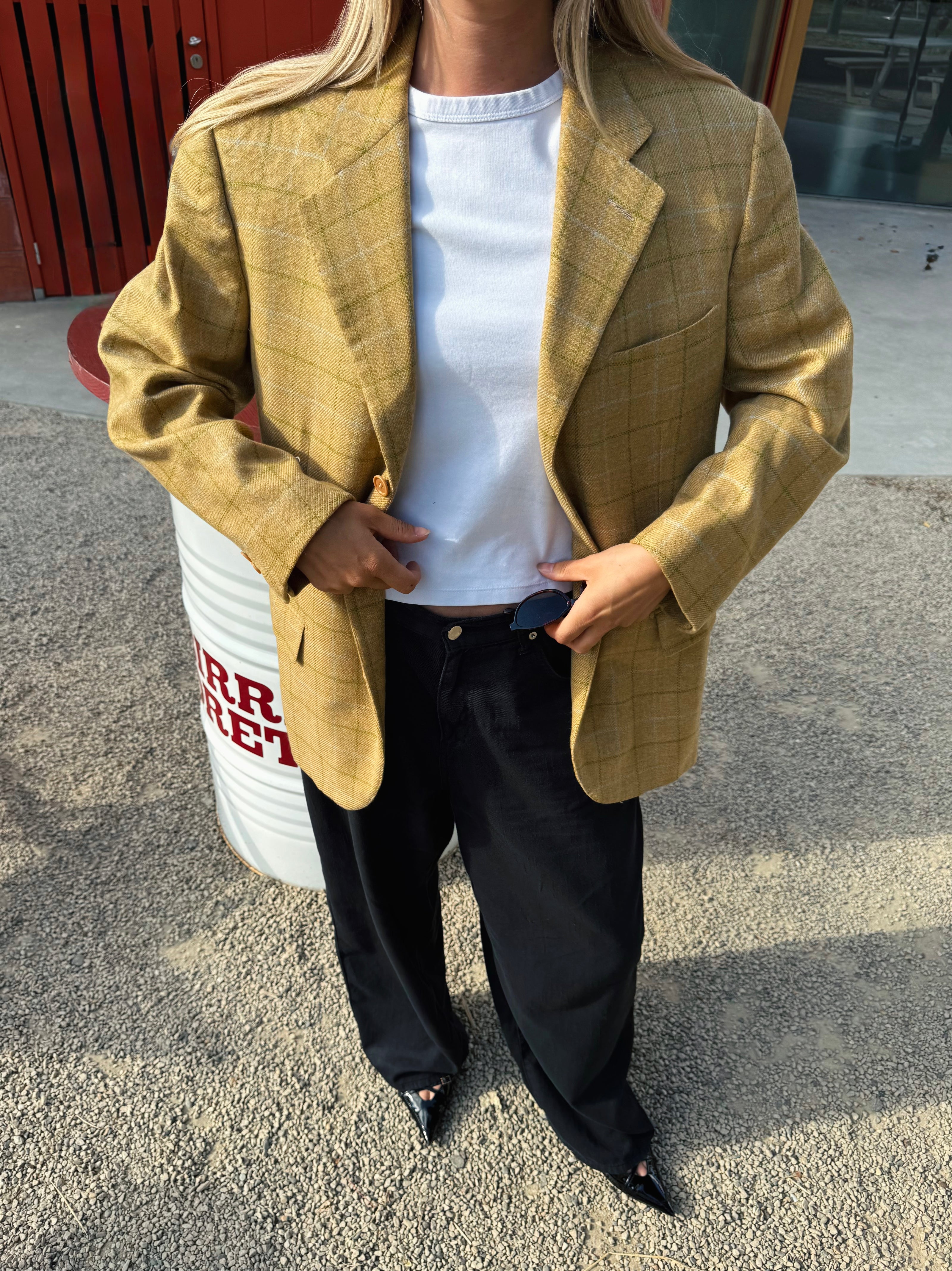 Khaki Beige Checked Blazer