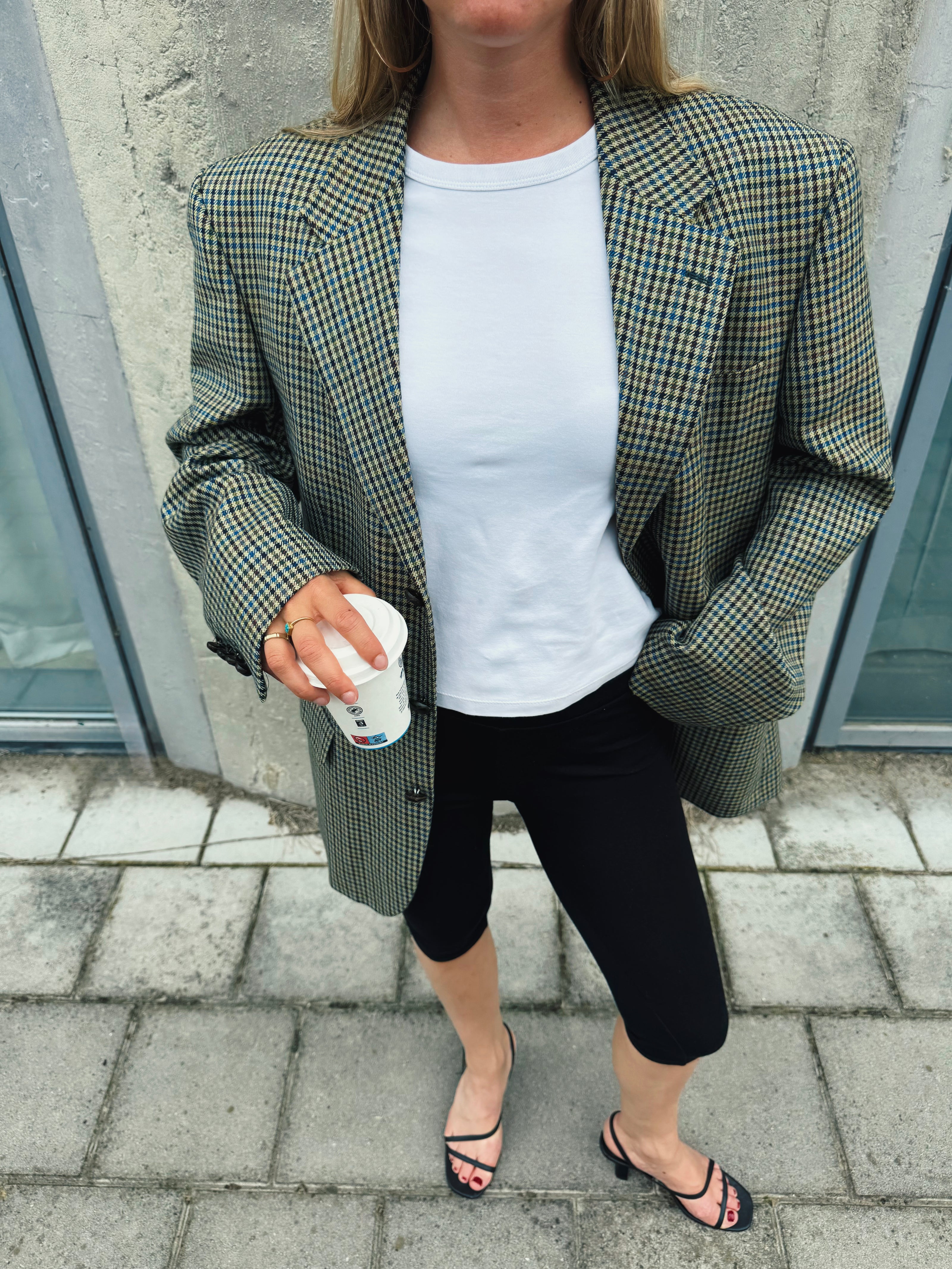 Beige Checked Oversized Blazer