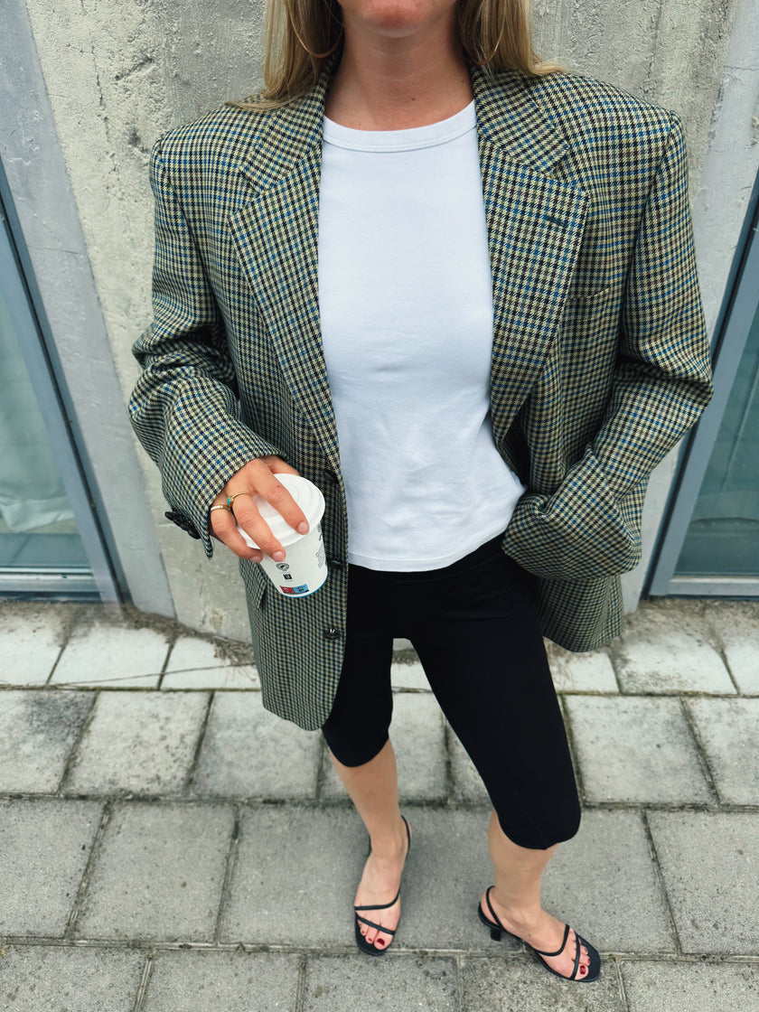 Beige Checked Oversized Blazer