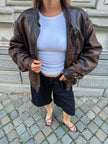 90s Dark Brown Vintage Leather Bomber Jacket