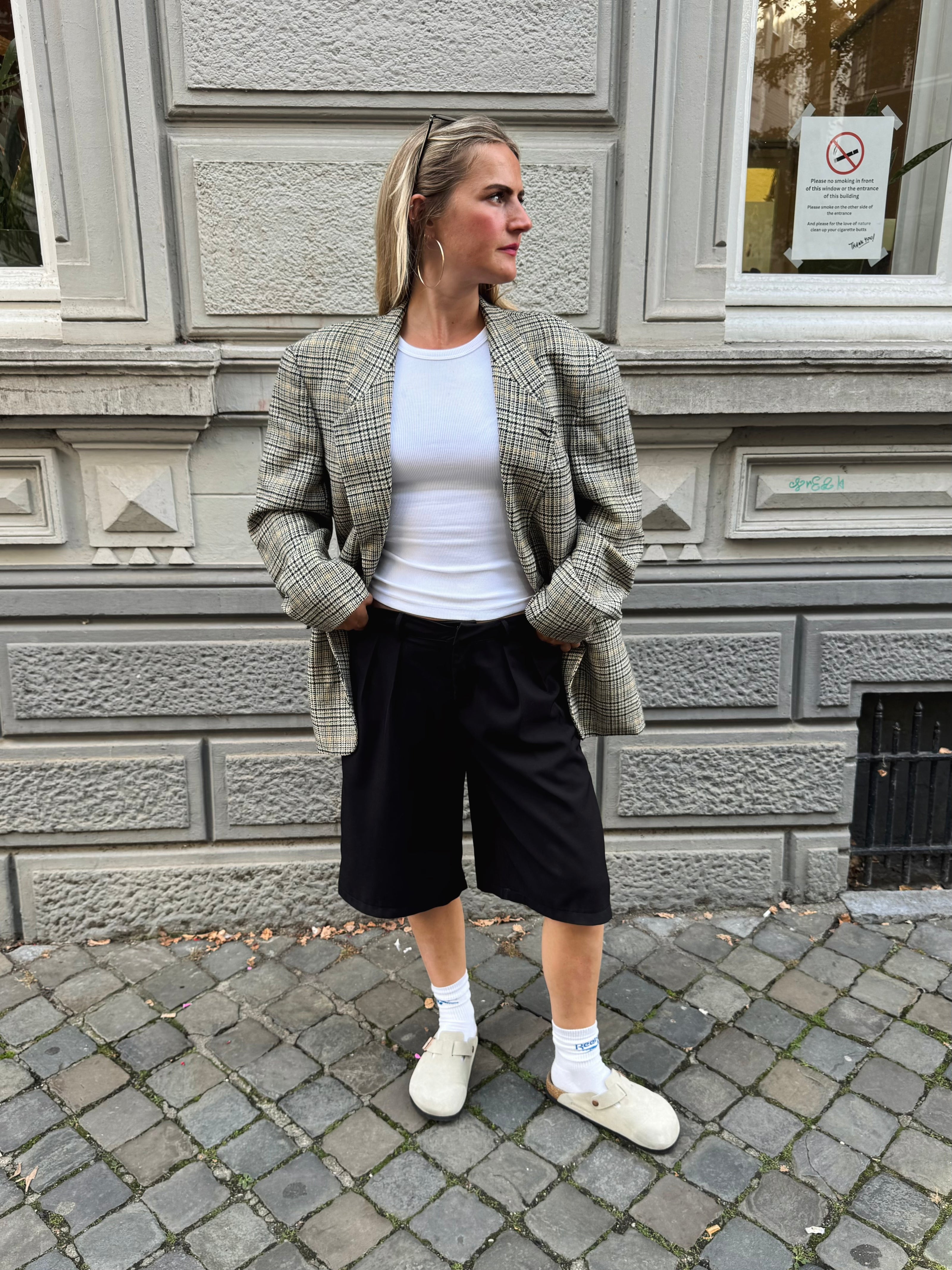 Grey Beige Checked Vintage Blazer