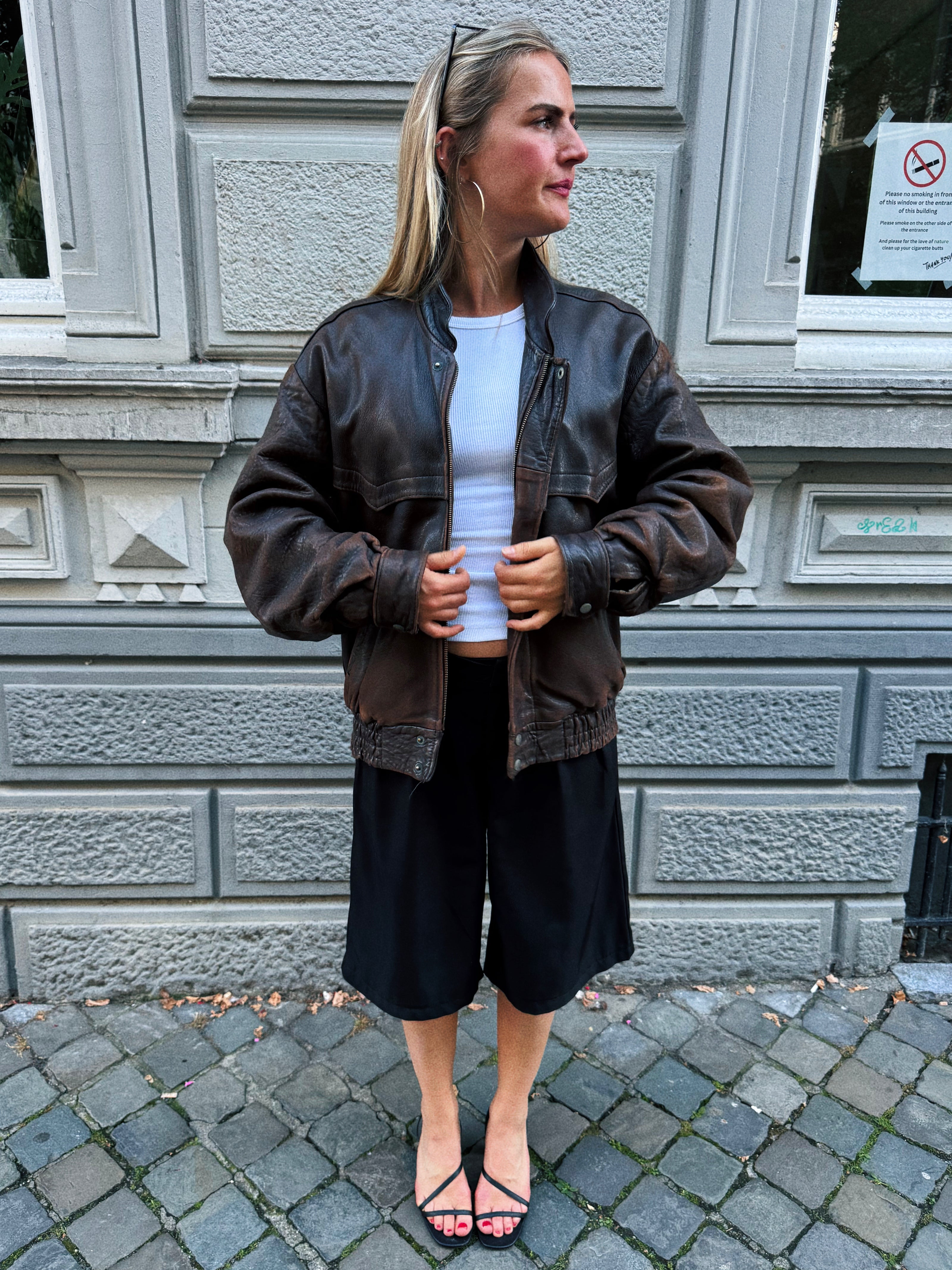 90s Dark Brown Vintage Leather Bomber Jacket