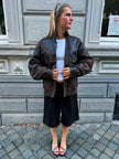 90s Dark Brown Vintage Leather Bomber Jacket