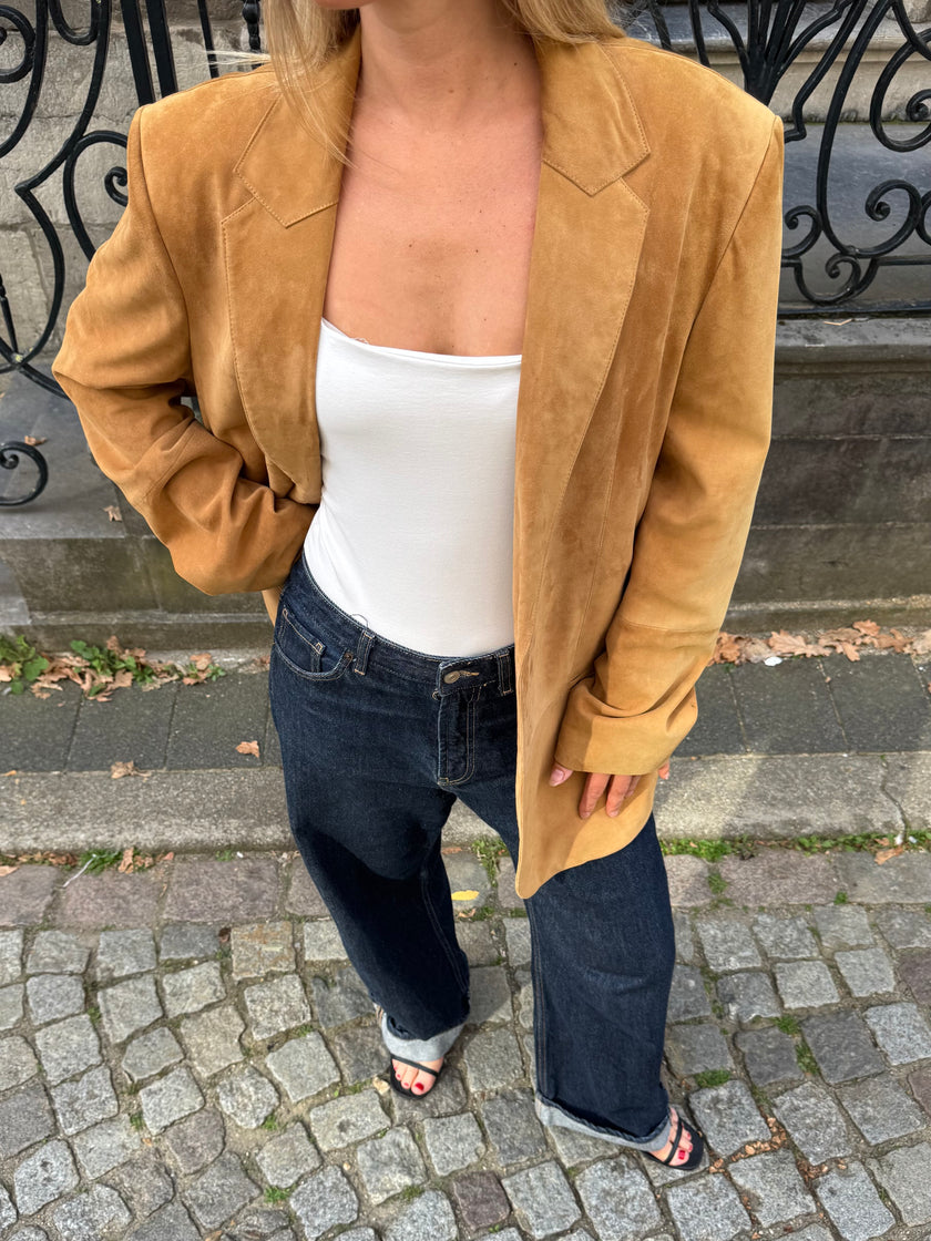 Camel Beige Oversized Suede Blazer