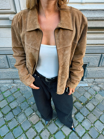 Light Brown Suede Vintage Bomber Jacket