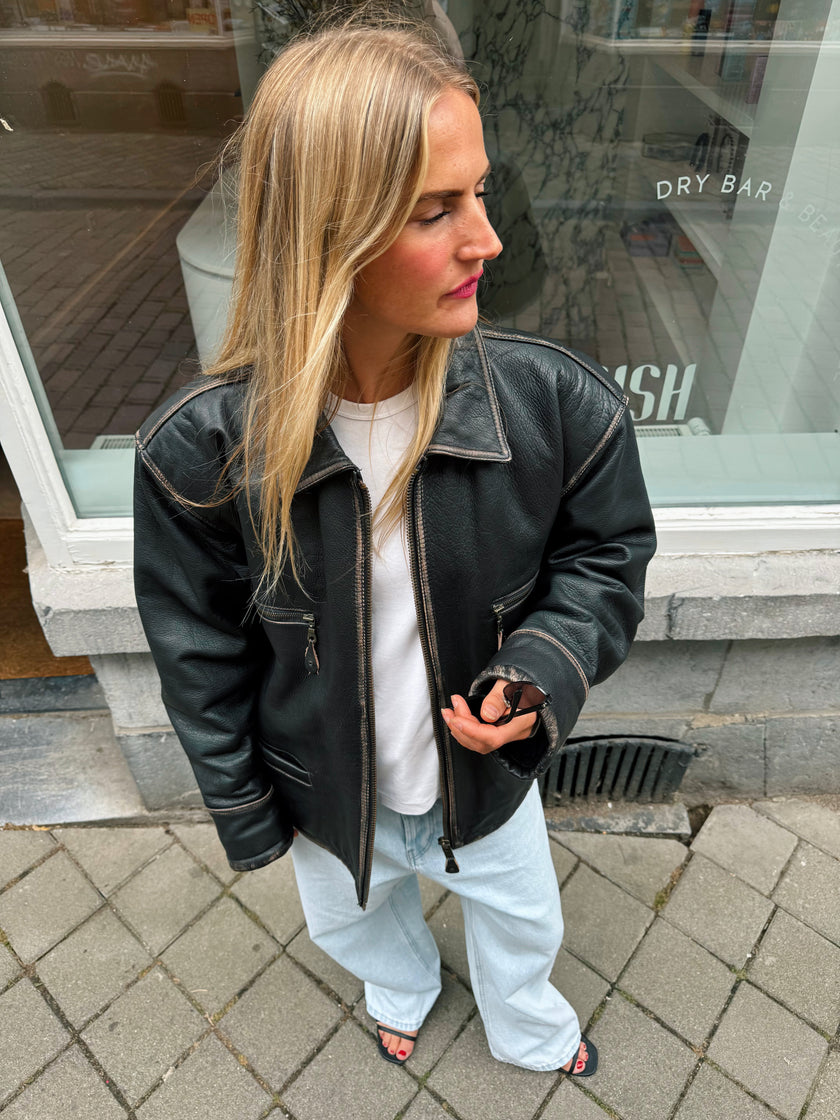 Bomboogie Worn Leather Bomber Jacket