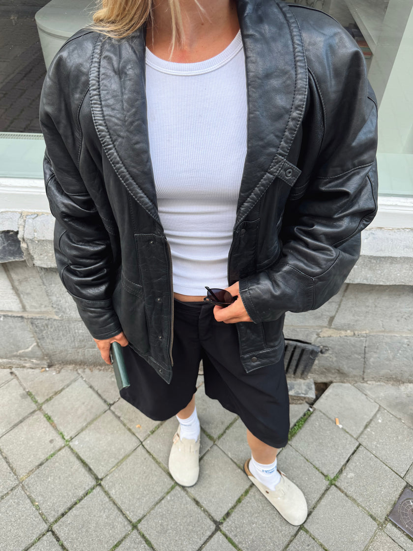 90s Black Leather Vintage Bomber Jacket