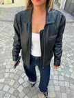 Black Leather Oversized Vintage Bomber