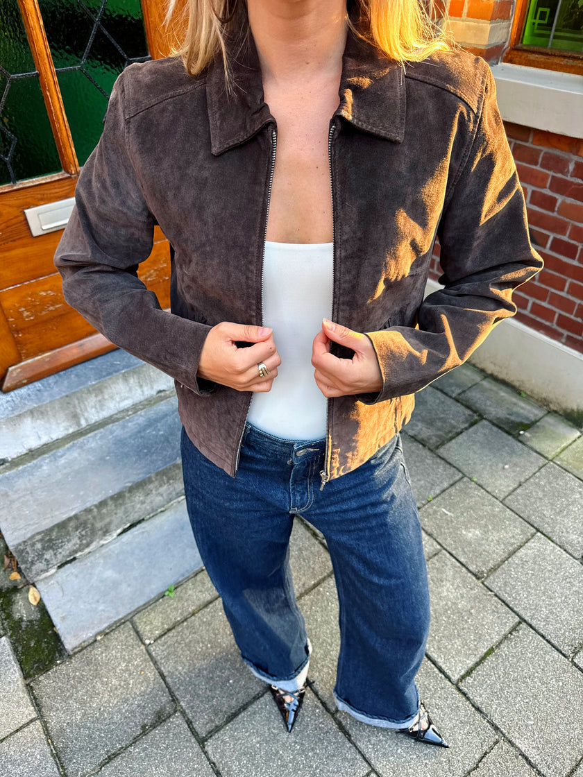 Short Dark Brown Suede Jacket