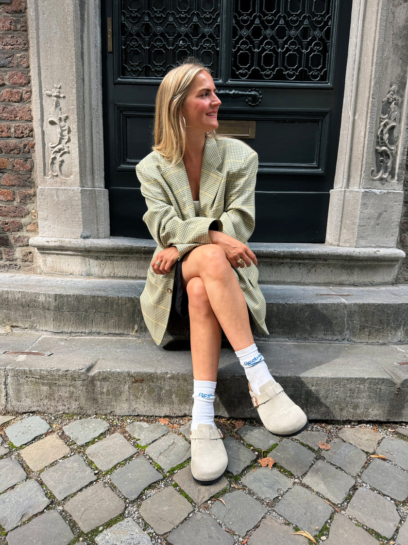 Grey Beige Oversized Blazer