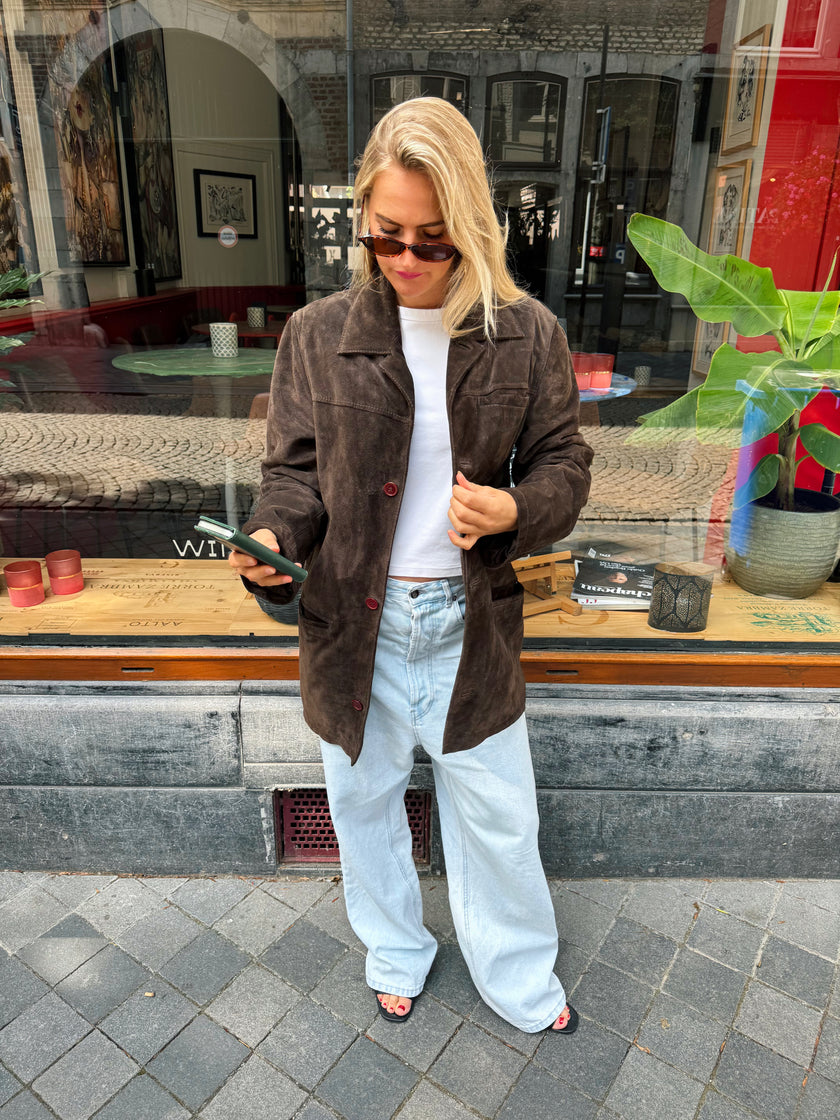 Trending Oversized Brown Suede Vintage Coat