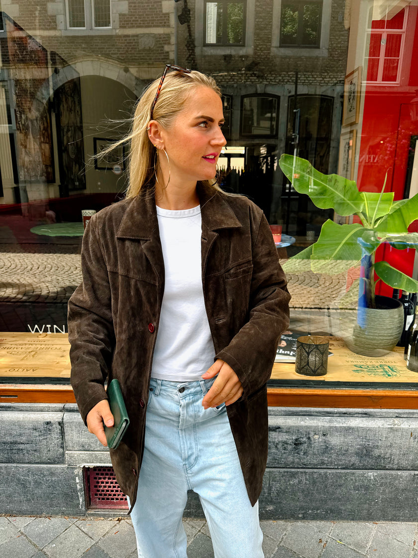 Trending Oversized Brown Suede Vintage Coat