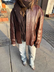 90s Vintage Oversized Brown Leather Bomber Jacket